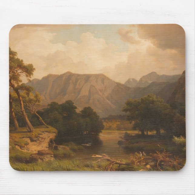 Mountain Lake with Herons – Heinrich Funk Mouse Pad (Front)