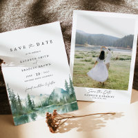 Mountain Lake Woodland Photo Back Wedding