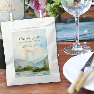 Mountain Lakeside Watercolor Dusty Blue Thank You Favour Bags