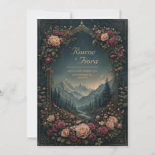 Mountain Landscape and Floral Arch Wedding Invitation