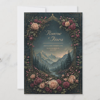 Mountain Landscape and Floral Arch Wedding Invitation