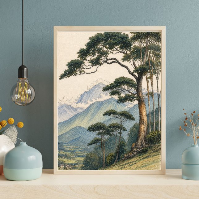 Mountain Landscape Art | Woodland Tree Print (Creator Uploaded)