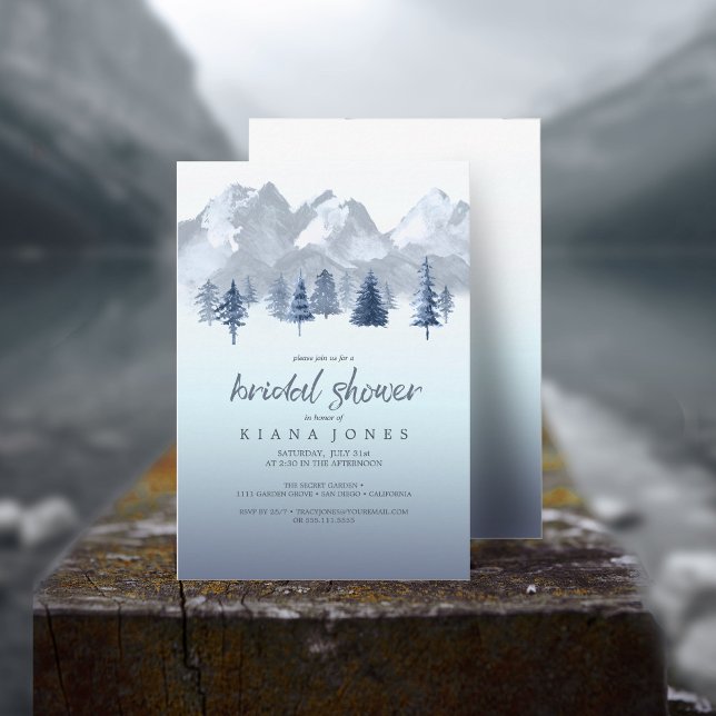 Mountain Landscape Bridal Shower Blue ID787 Invitation (Front/Back In Situ)
