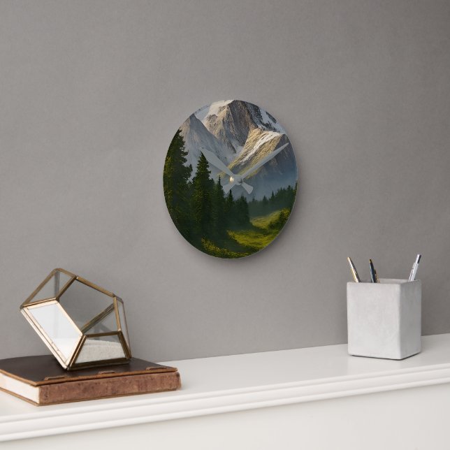 Mountain Landscape Design Round Clock (Office)