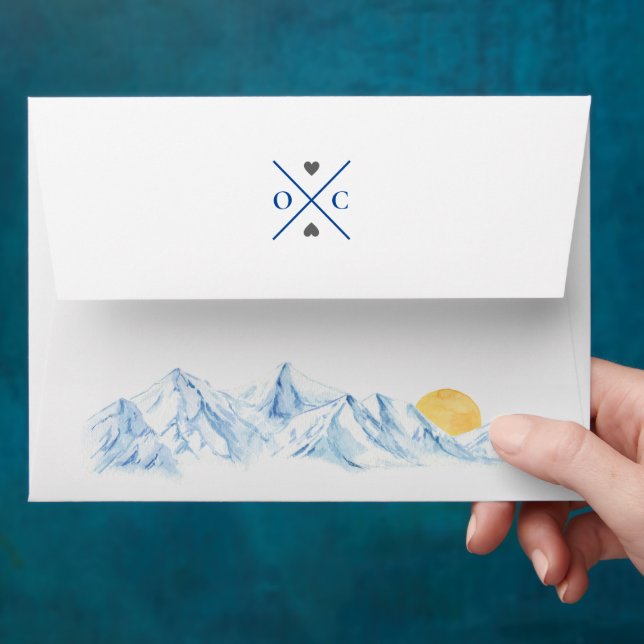 Mountain Landscape Destiniation Wedding Monogram Envelope (Hand)
