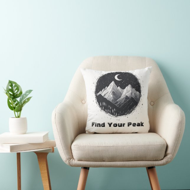 Mountain Landscape Drawing and Find Your Peak Text Cushion (Chair)