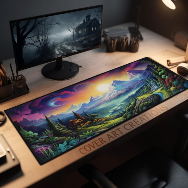 Mountain Landscape, Dreamy Forest Design No. 327 Desk Mat (Creator Uploaded)