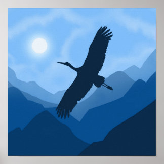 Mountain Landscape. Flight of a Bird Poster