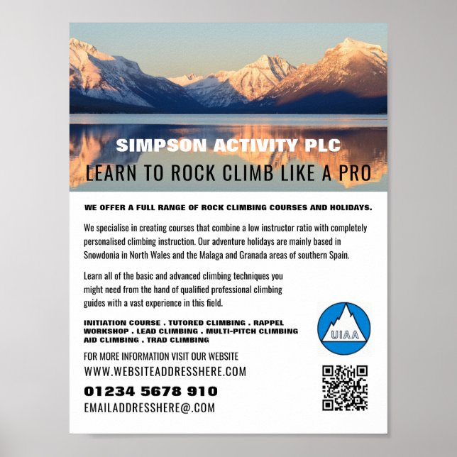 Mountain Landscape, Hiking and Climbing Advert Poster (Front)