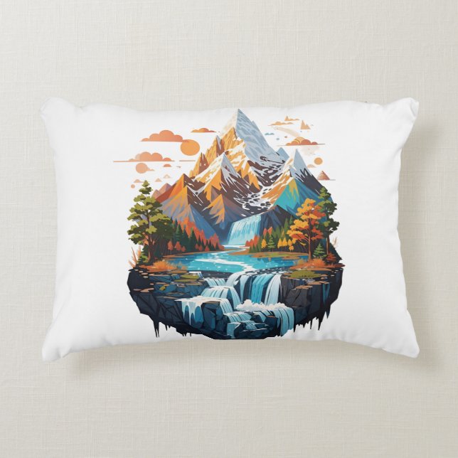 Mountain landscape illustration decorative cushion (Front)
