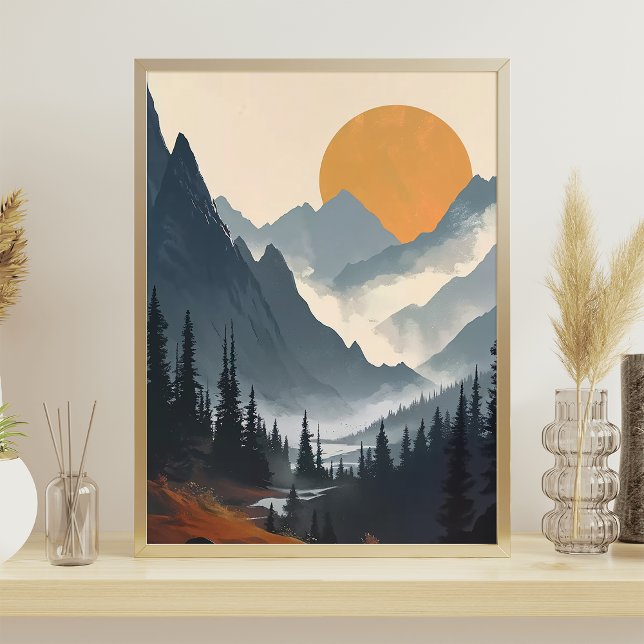 Mountain Landscape Illustration Orange Grey Poster (Creator Uploaded)