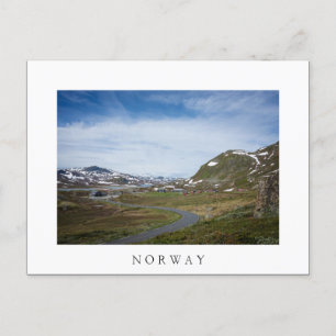 Mountain landscape in Norway white text postcard