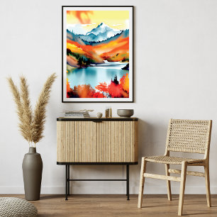 Mountain Landscape Lake Autumn Inspired  Photo Print