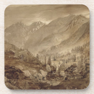 Mountain Landscape, Macugnaga, 1845 (pen & brown i Coaster