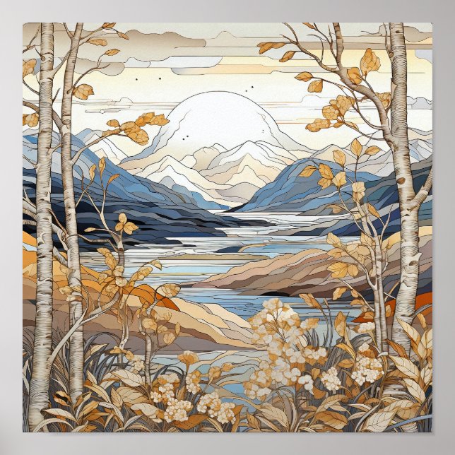 Mountain Landscape Neutral Wall Art Poster (Front)