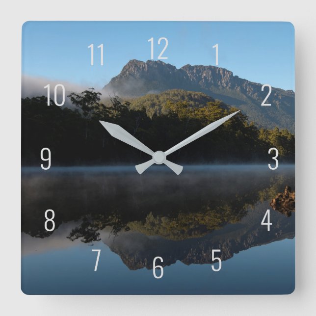 Mountain Landscape Reflections Lake Water Square Wall Clock (Front)