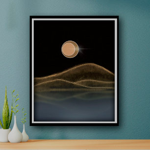 Mountain Landscape Retro Moonlight Poster