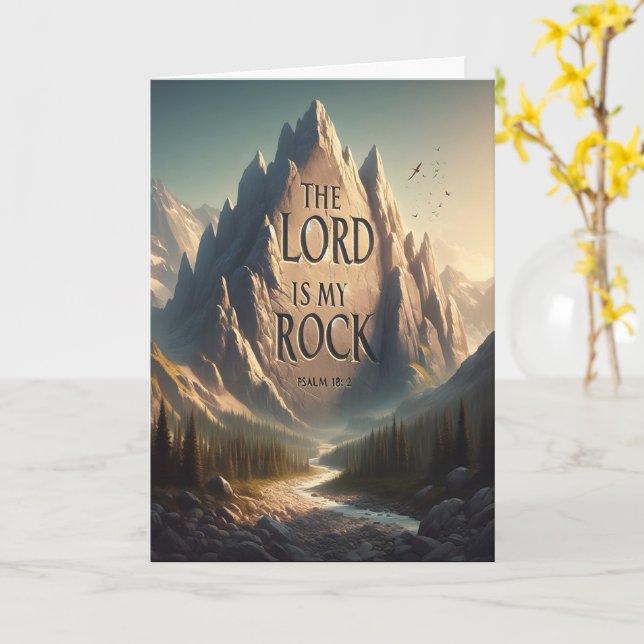 Mountain Landscape THE LORD IS MY ROCK PSALM 18:2 Card (Yellow Flower)