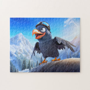 Mountain Launch Raven With Ski Goggles In Winter T Jigsaw Puzzle