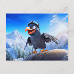 Mountain Launch Raven With Ski Goggles In Winter T Postcard