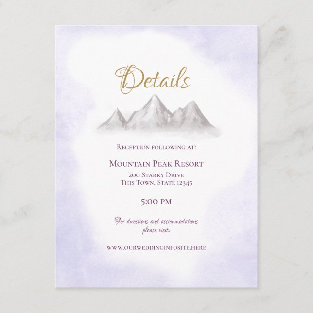 Mountain Lavender Wedding Details and Information Enclosure Card (Front)