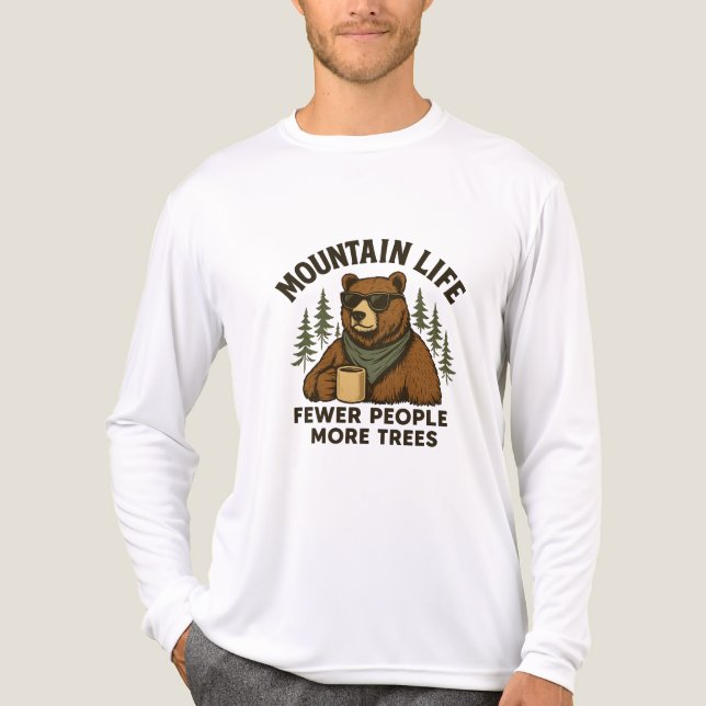 Mountain Life, Fewer People More Trees Coffee Bear Tri-Blend Shirt (Front)