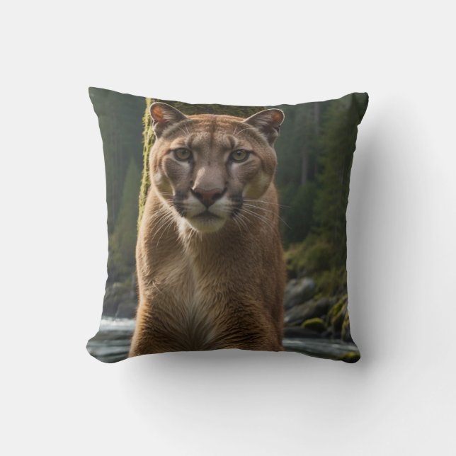 Mountain Lion at a Rock Pool Cushion (Front)