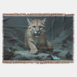Mountain Lion at a Rock Pool Throw Blanket