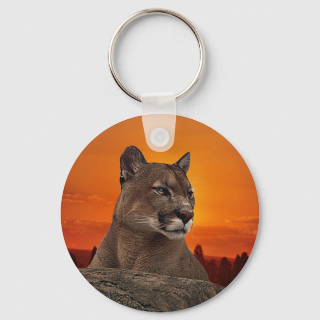 Mountain lion at sunset key ring (Front)