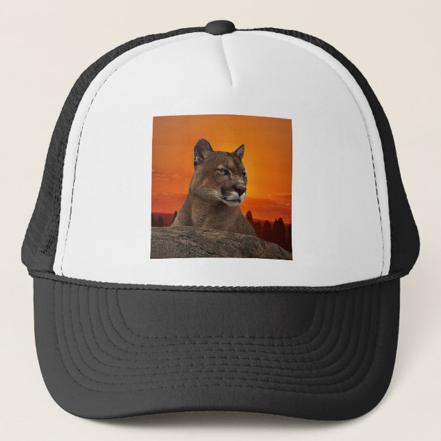 Mountain lion at sunset trucker hat (Front)