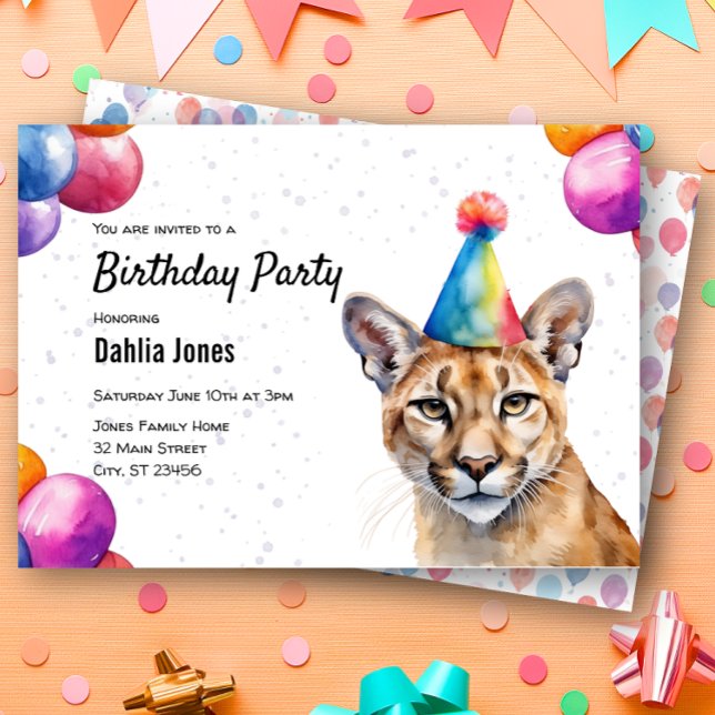 Mountain Lion Cougar Puma Animal Birthday Party Invitation (Creator Uploaded)
