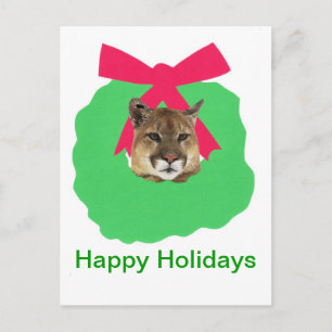 Mountain Lion Holiday Christmas Wreath Postcard