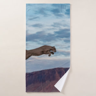Mountain Lion Jumping Morning Skyjump,lion,animal, Bath Towel