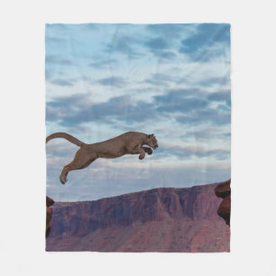 Mountain Lion Jumping Morning Skyjump,lion,animal, Fleece Blanket