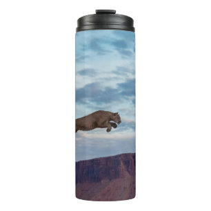 Mountain Lion Jumping Morning Skyjump,lion,animal, Thermal Tumbler