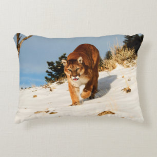 Mountain Lion on snowy hill Decorative Cushion