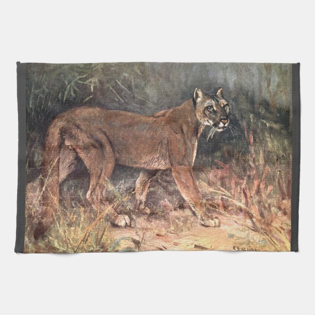 Mountain Lion, Puma or Cougar by CE Swan Tea Towel (Horizontal)
