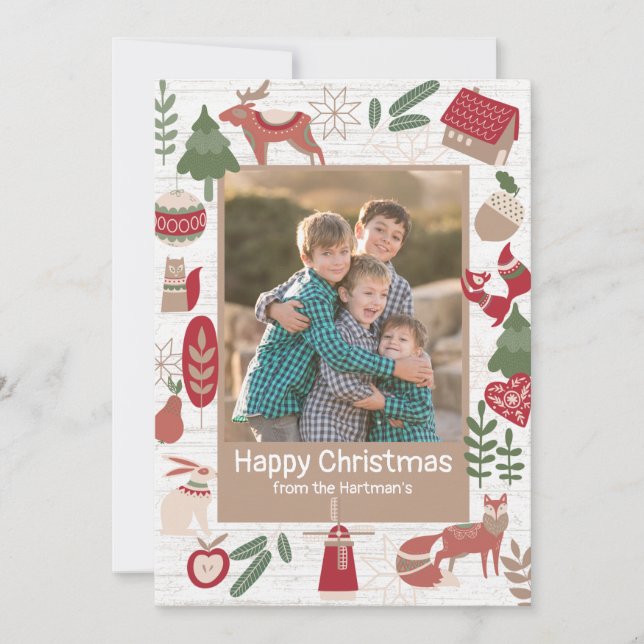 Mountain Lodge Holiday Folk Art with Photo Card (Front)