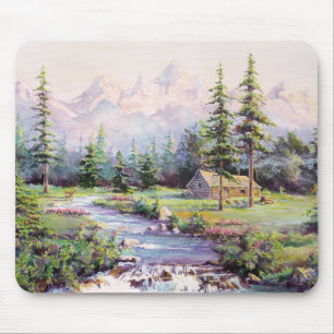 MOUNTAIN LOG CABIN by SHARON SHARPE Mouse Pad
