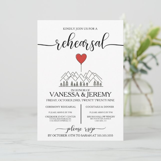 Mountain Love Rehearsal Dinner Invitation (Standing Front)