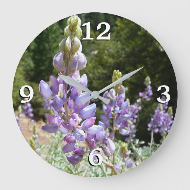 Mountain Lupins at Yosemite Large Clock (Front)
