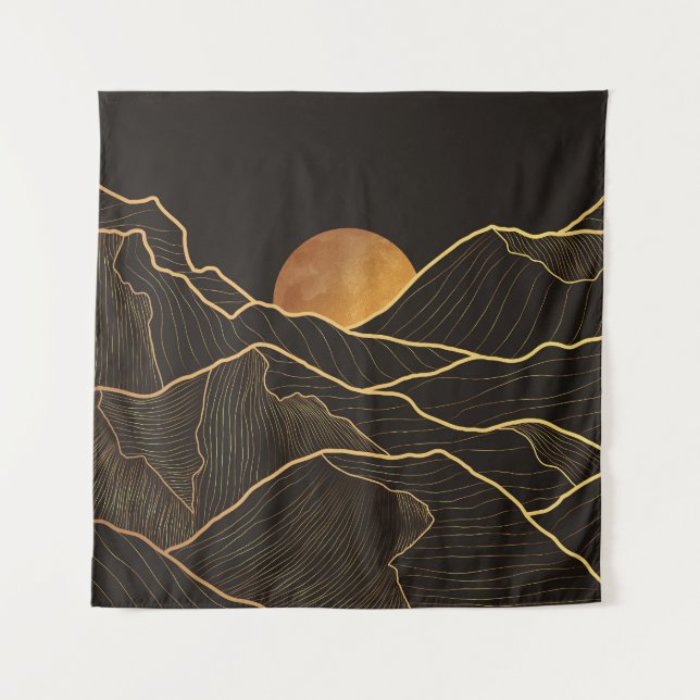 Mountain Luxury: Golden Line Elegance Tapestry (Front)