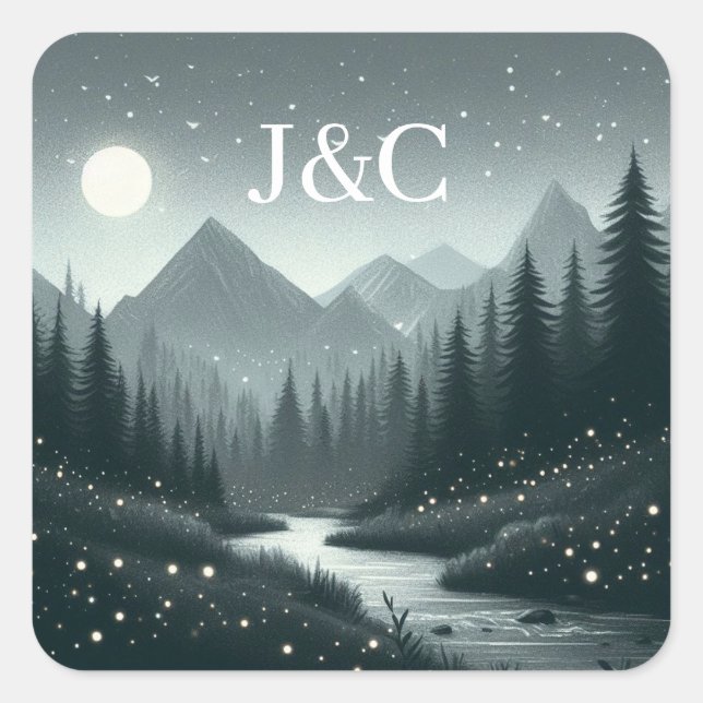 Mountain Magic Initials Square Sticker (Front)
