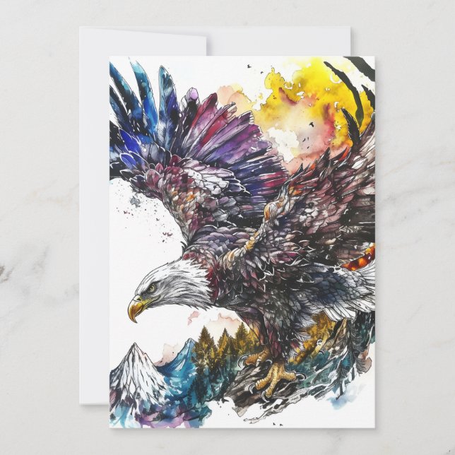 Mountain Majesty Eagle Watercolor Holiday Card (Front)
