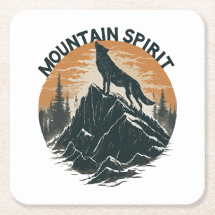 Mountain Majesty Wolf Howling on the Peak Square Paper Coaster
