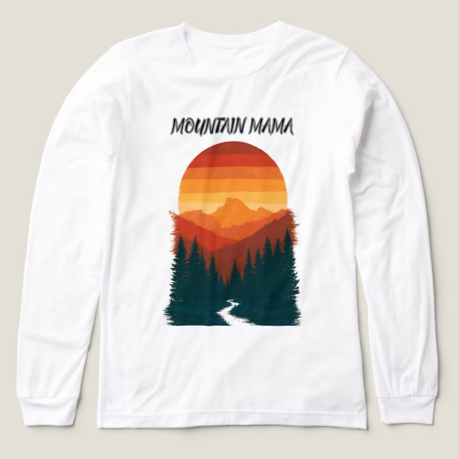 Mountain Mama Retro Sunset Forest Graphic Tri-Blend Shirt (Design Front)