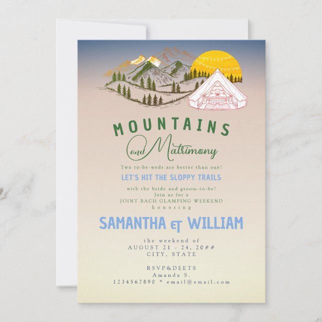 Mountain Matrimony Sloppy Trail Joint Bach Weekend Invitation (Front)