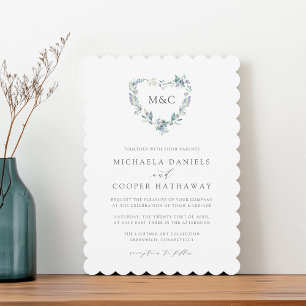 Mountain Meadow Watercolor Heart Monogram Wedding Invitation
