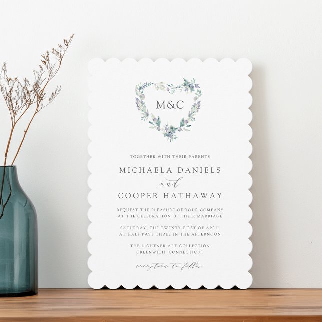 Mountain Meadow Watercolor Heart Monogram Wedding Invitation (Creator Uploaded)