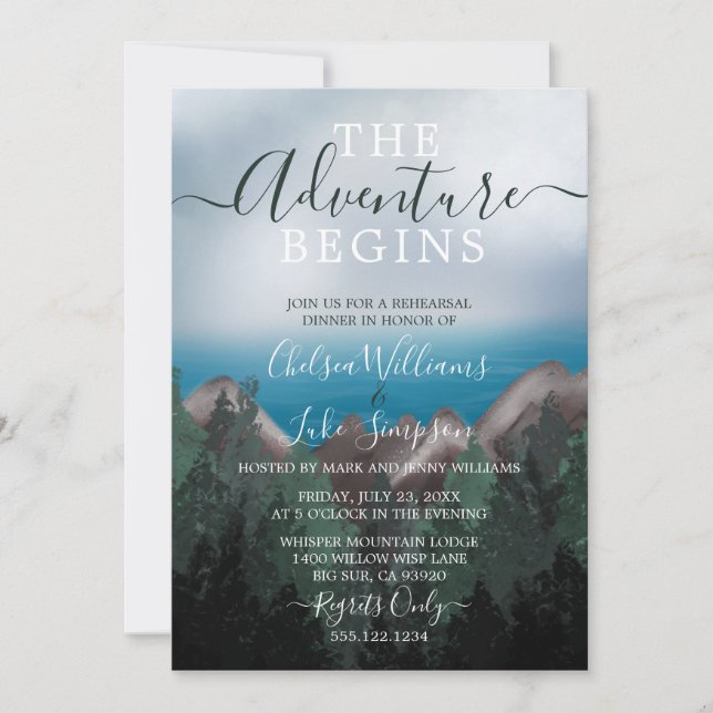 Mountain Meets Ocean Wedding Rehearsal Dinner Invitation (Front)